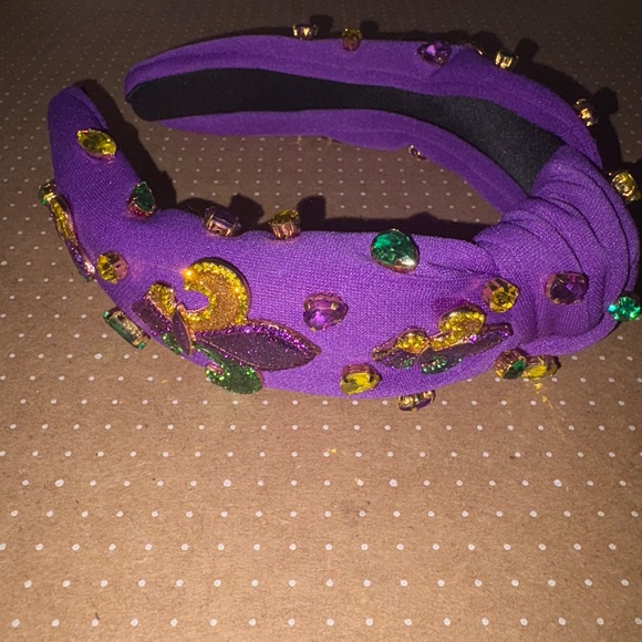 Mardi Gras Fleur De Lis Crown Mask Headband for Women - Purple Jeweled Rhineston - Picture 2 of 6